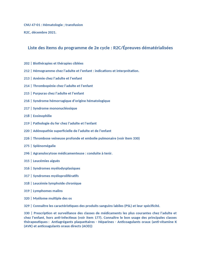 Hématologie et transfusion : Guide R2C | PDF