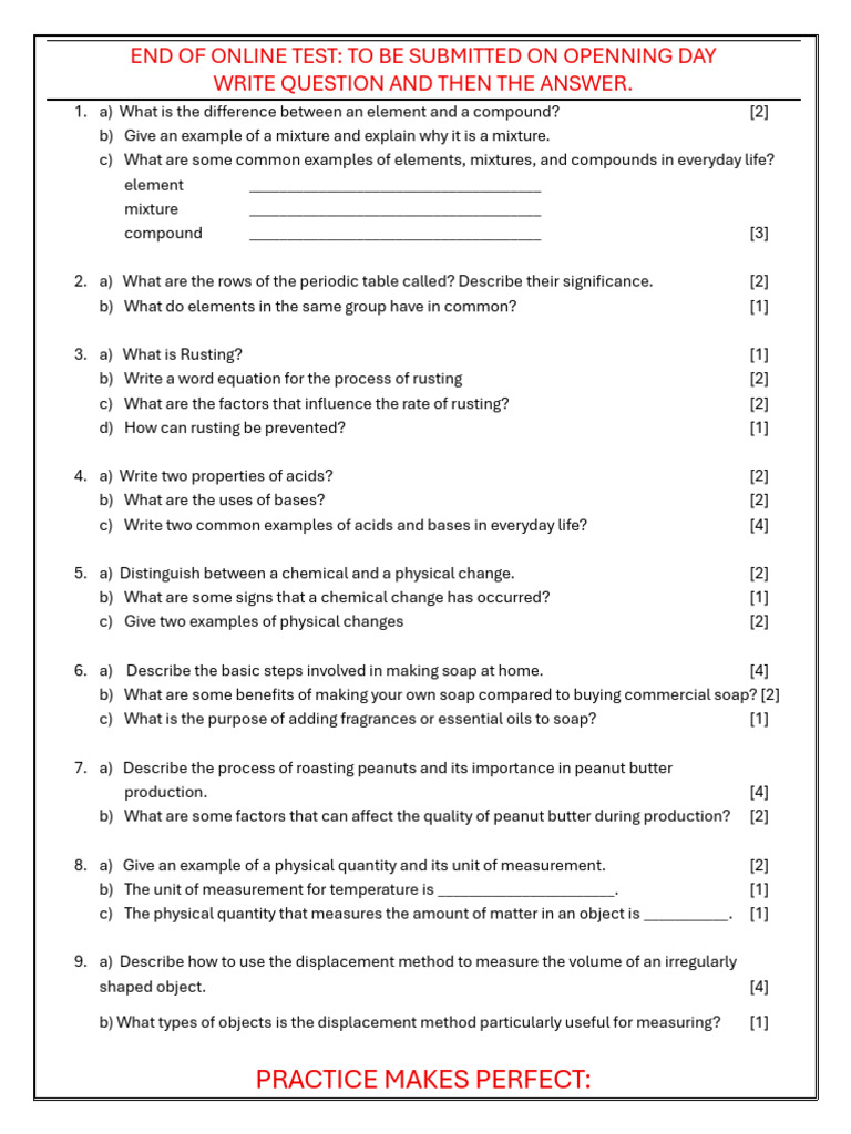 Science Test Questions and Answers Guide | PDF | Chemical Substances ...