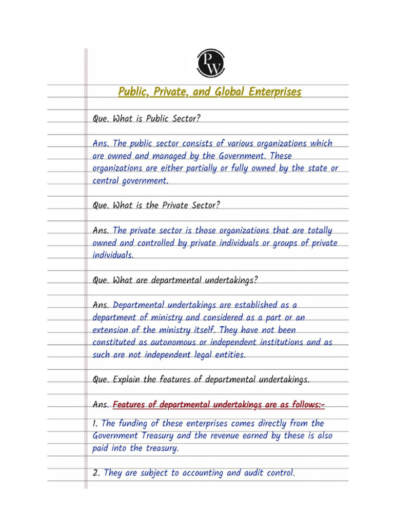 Handwritten Notes Private, Public, and Global Enterprises | PDF