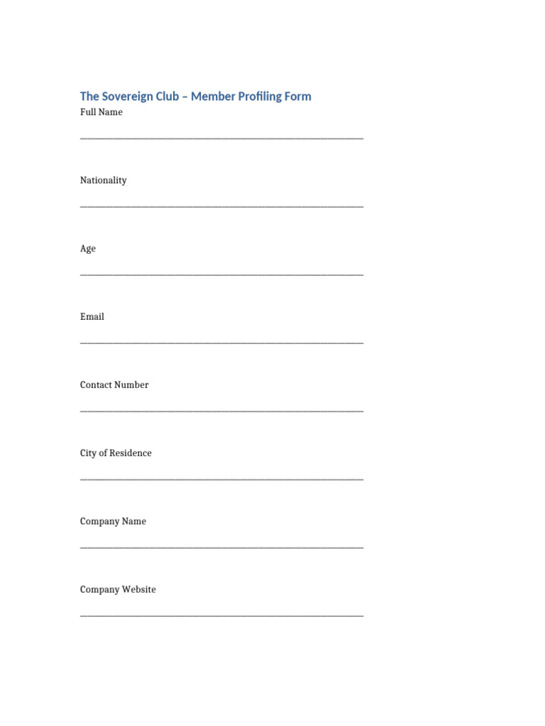 Sovereign Club Member Profiling Form | PDF | Business | Economies