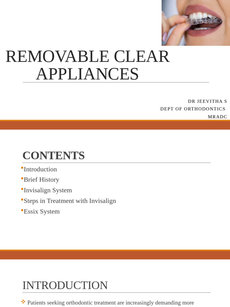 Clear Orthodontic Appliances Overview | PDF | Orthodontics | Medical ...