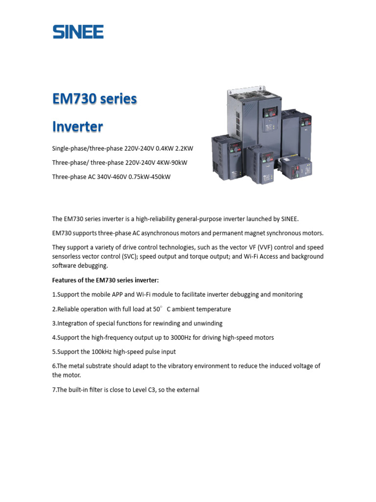 EM730 Inverter Features and Specs | PDF