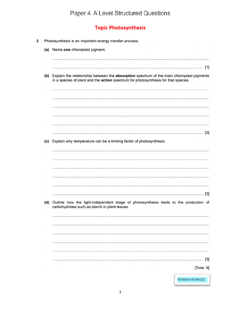 Photosynthesis P4 Questions | PDF