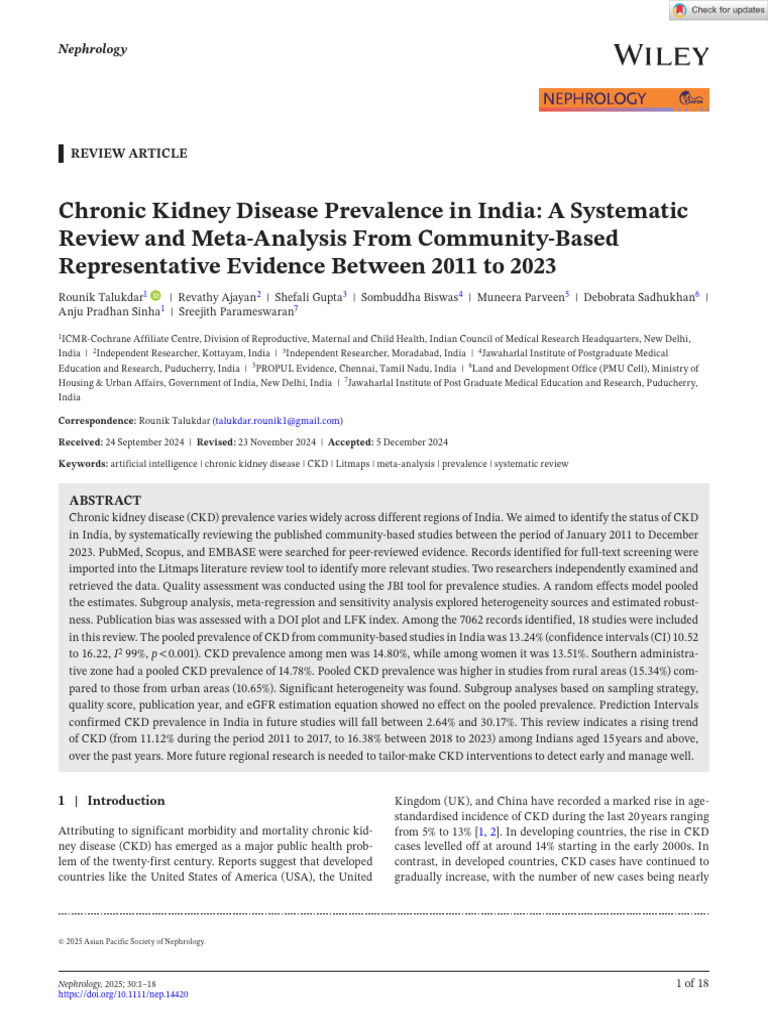 CKD Prevalence in India: 2011-2023 Review | PDF | Chronic Kidney Disease