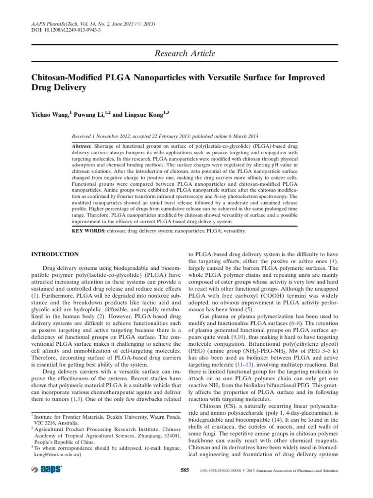 9. Chitosan-Modified PLGA Nanoparticles with Versatile Surface for ...