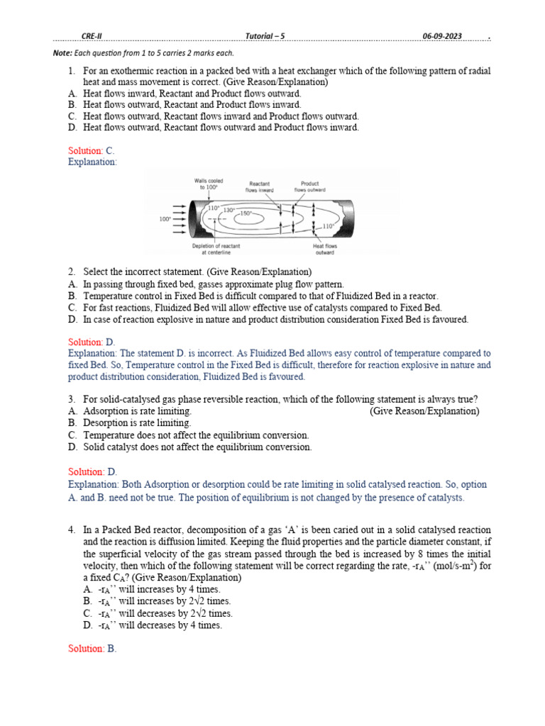 Tutorial - V With Solution | PDF | Chemical Reactor | Reaction Rate