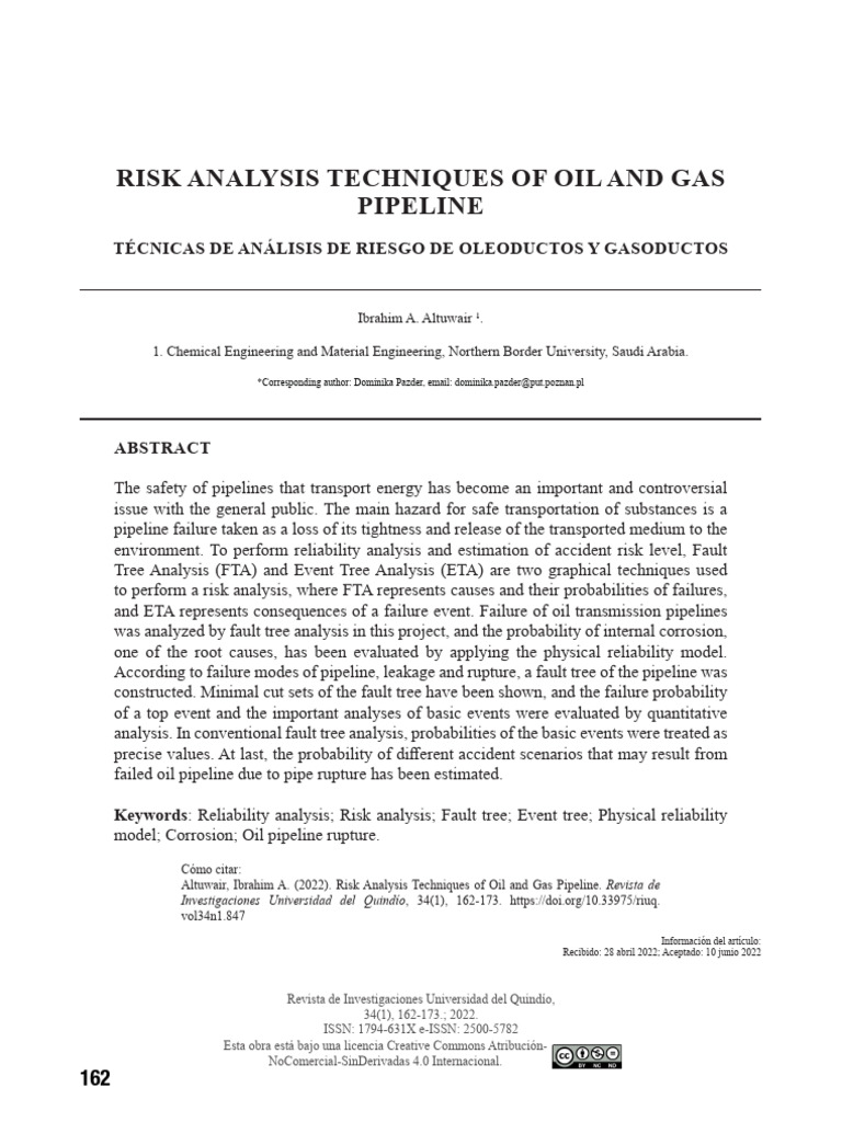 Oil and Gas Pipeline Risk Analysis Techniques | PDF | Reliability ...
