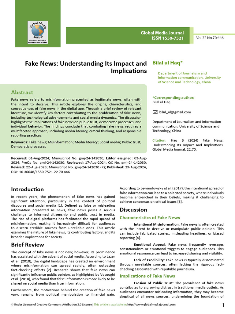 Impact of Fake News on Society | PDF | Human Communication | Communication