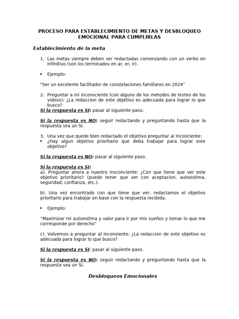 Proceso para Establecimiento de Metas y Desbloqueo para Cumplirlas ...
