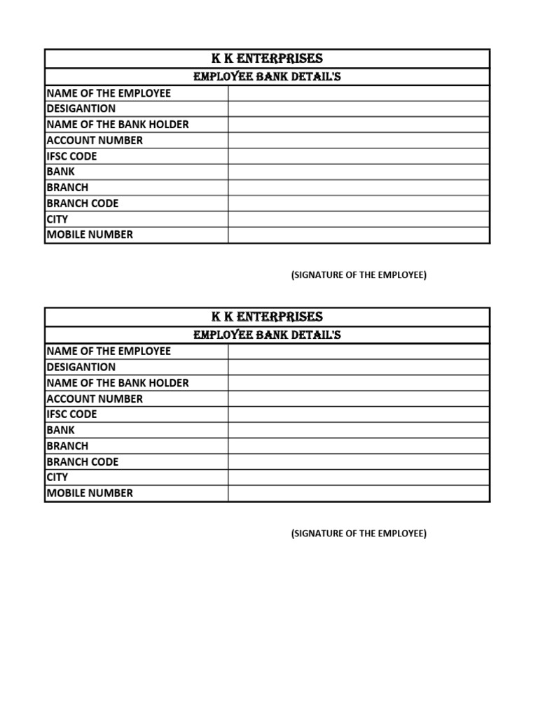 Bank Details Format | PDF
