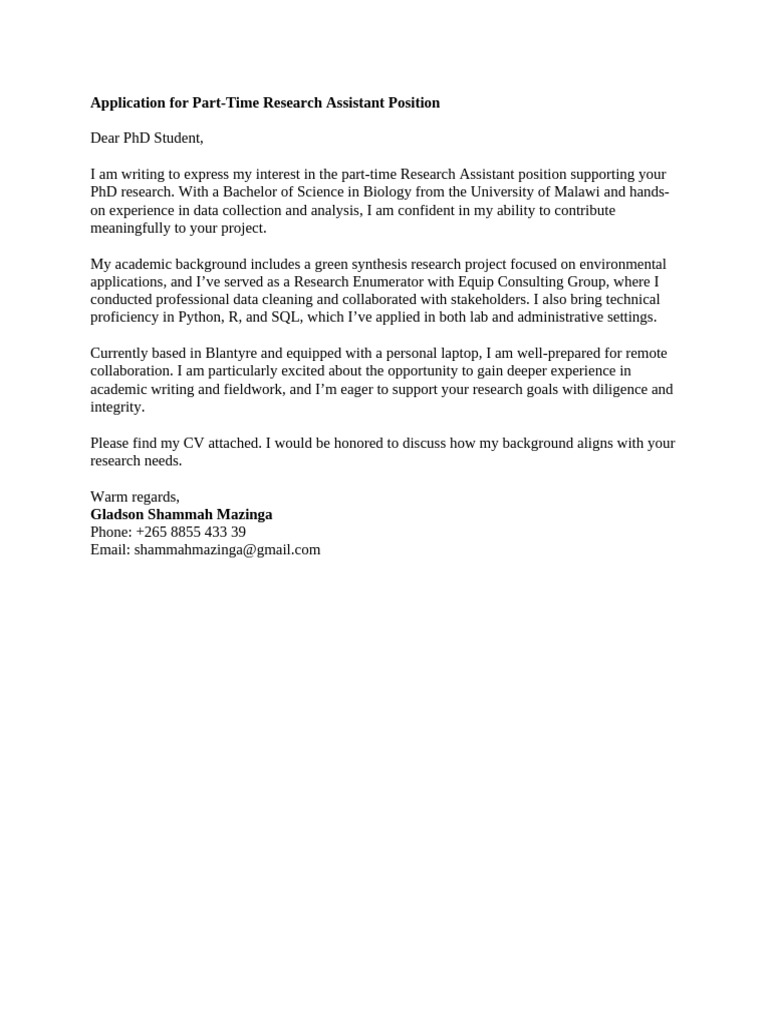 Part-Time Research Assistant Application | PDF