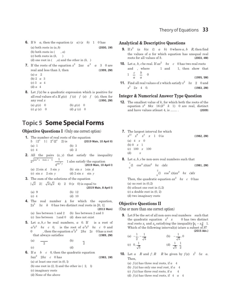 Theory of Equations and Roots Analysis | PDF | Quadratic Equation ...