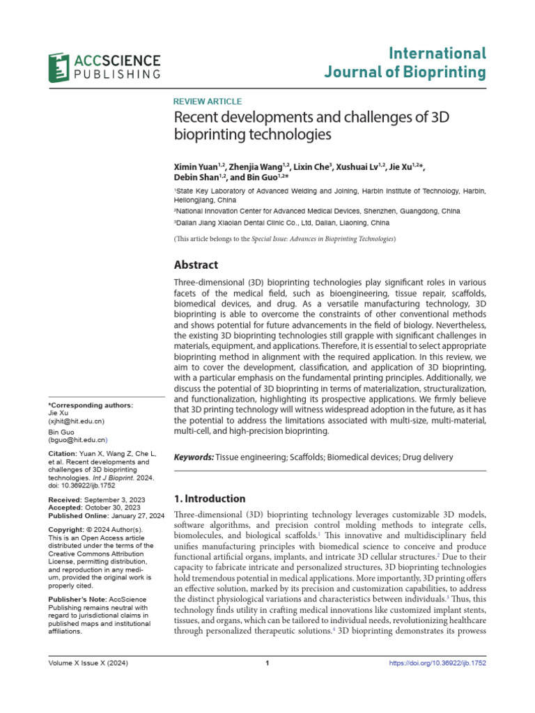 3D Bioprinting: Developments & Challenges | PDF | Tissue Engineering ...