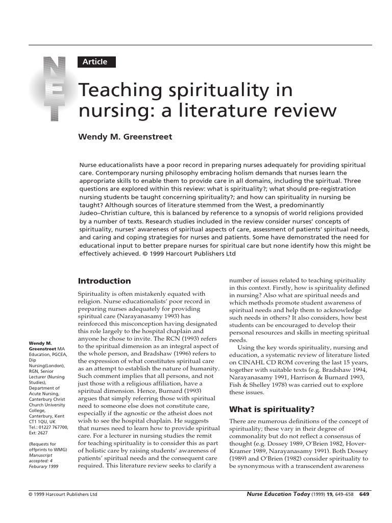 Teaching Spirituality in Nursing Education | PDF | Spirituality | Faith