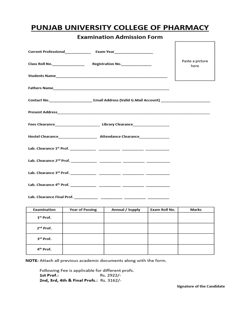 P Harm D Examination Admission Form Final | PDF