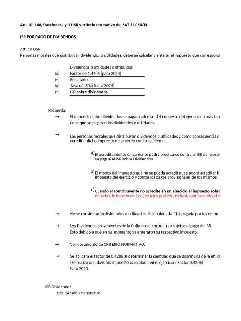 ISR por Dividendos: Cálculo y Acreditamiento | PDF | Impuesto sobre la ...