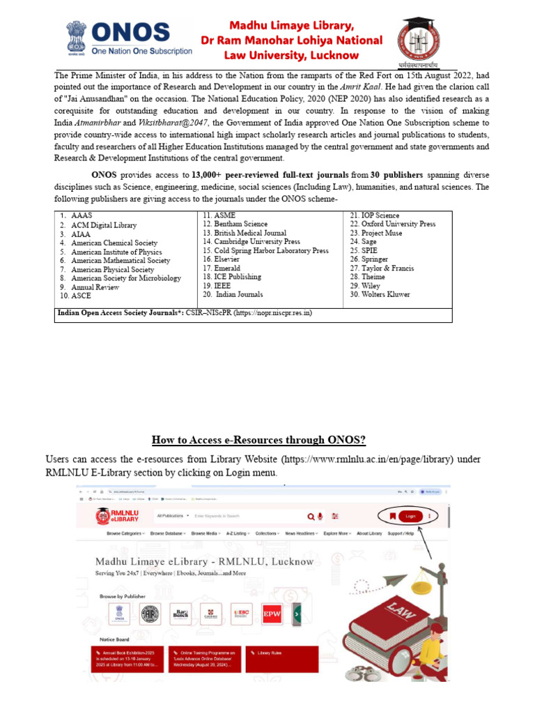 Access ONOS Journals at RMLNLU Library | PDF