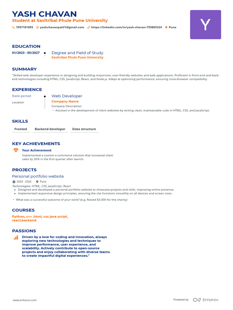 Web Developer Portfolio - Yash Chavan | PDF