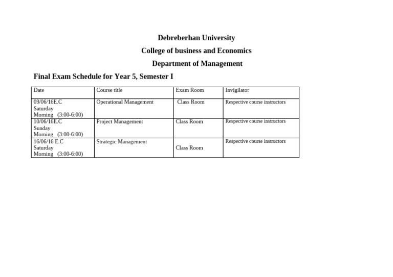 2016 - 5th Yr 1st Sem - Extn Final Exam Schedule | PDF