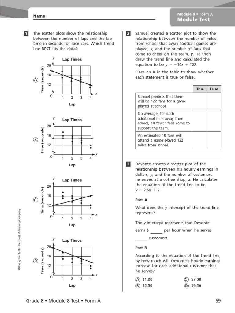 Grade 8 Module 8 Test on Scatter Plots | PDF | Statistical Analysis ...