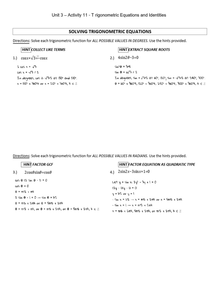 Trigonometric Equations Solutions Guide | PDF