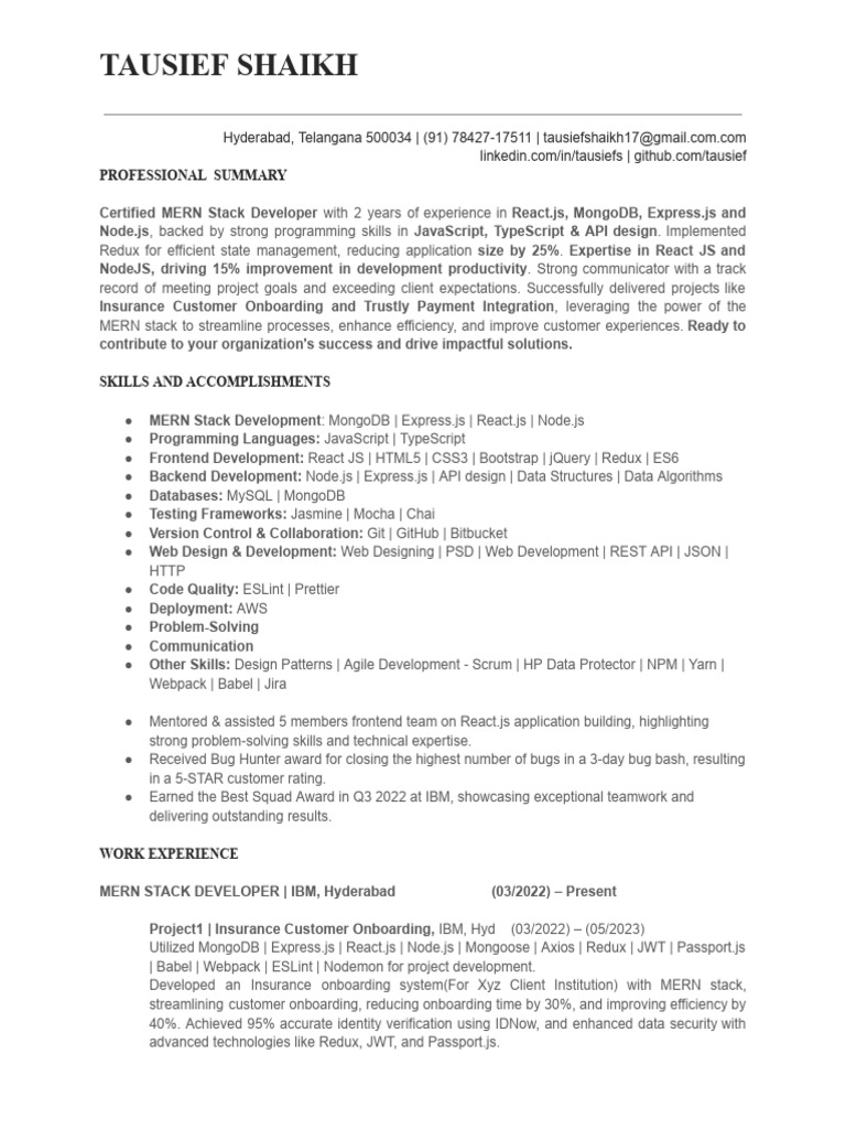 MERN Stack Developer Resume Summary | PDF | Software Engineering ...