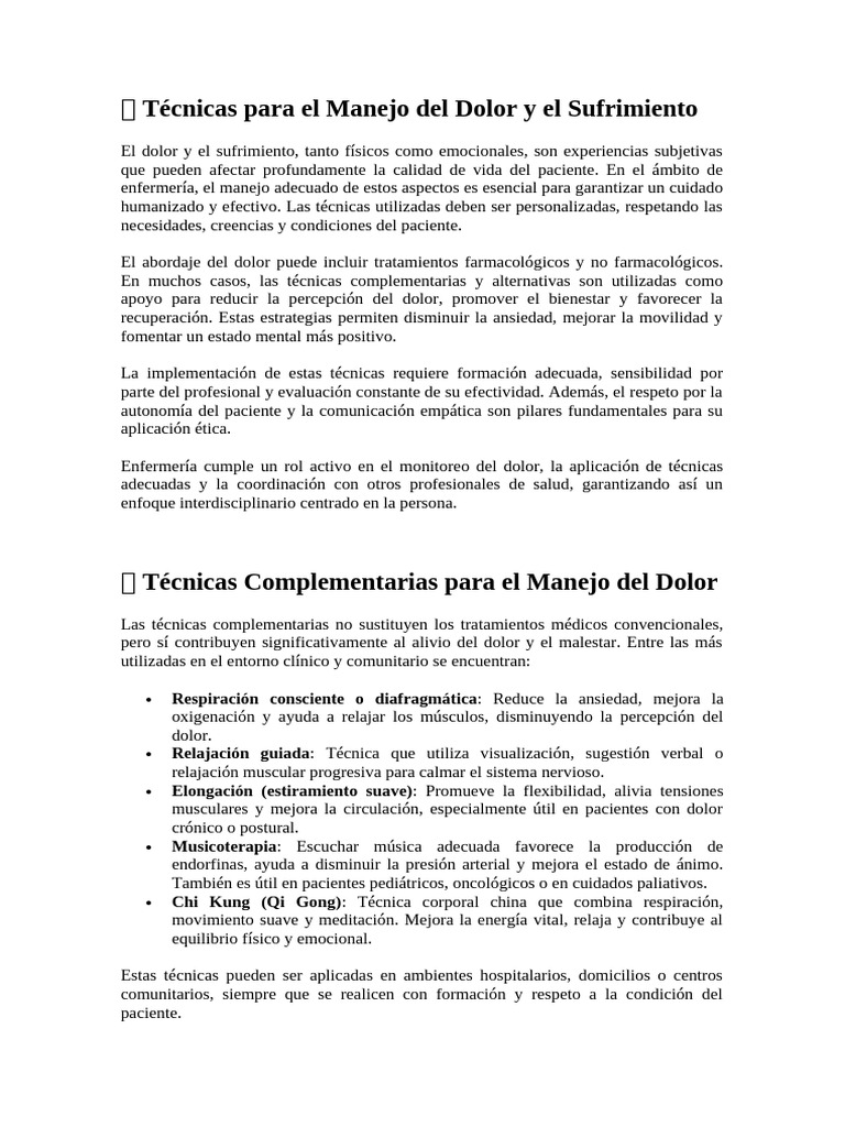 Técnicas Efectivas para Manejar el Dolor | PDF | Dolor | Enfermería