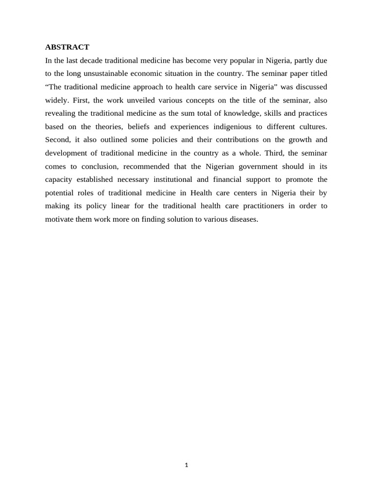 THE TRADITIONAL MEDICINE APPROACH TO HEALTH CARE SERVICES IN NIGERIAaa ...