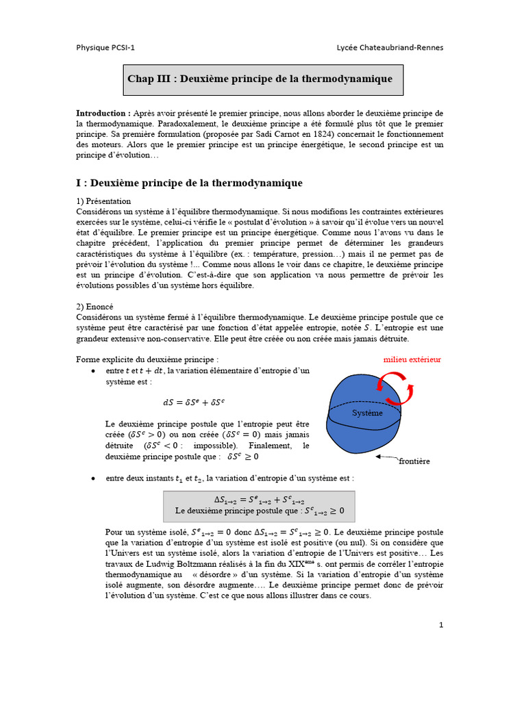 Deuxième principe de la thermodynamique | PDF | Thermodynamique ...