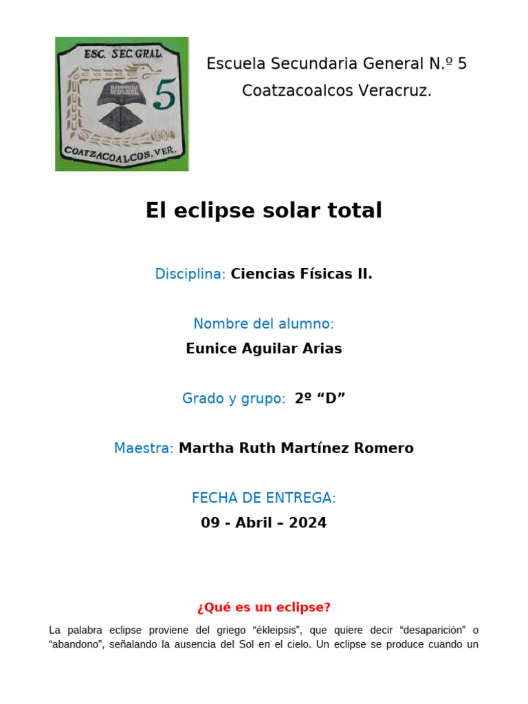 Eclipse Solar Total: Guía 2024 | PDF | Eclipse | Luna