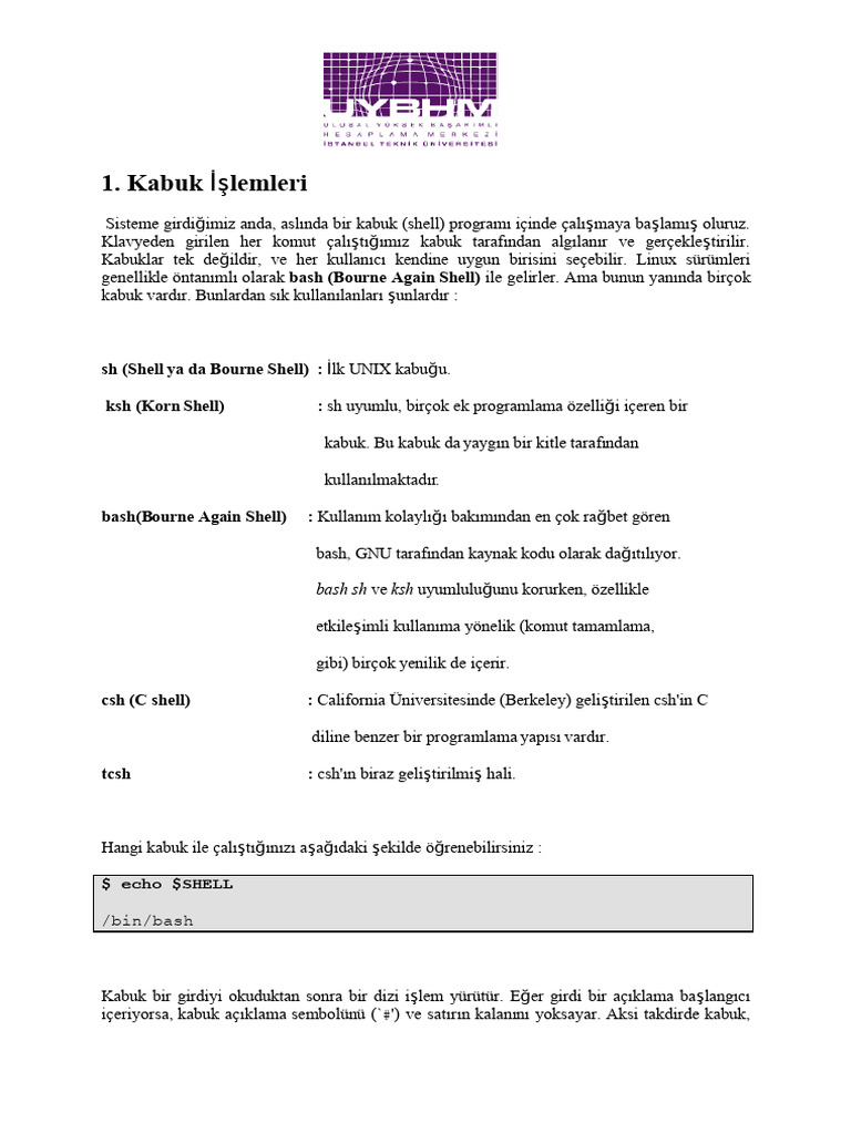 Linux Kabuk İşlemleri | PDF