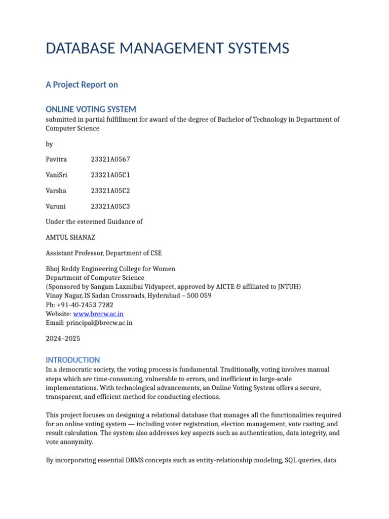 Online Voting System Project Report With Diagrams | PDF