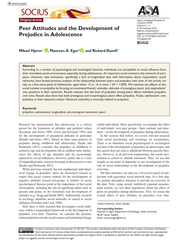 Peer Influence on Adolescent Prejudice | PDF | Attitude (Psychology ...
