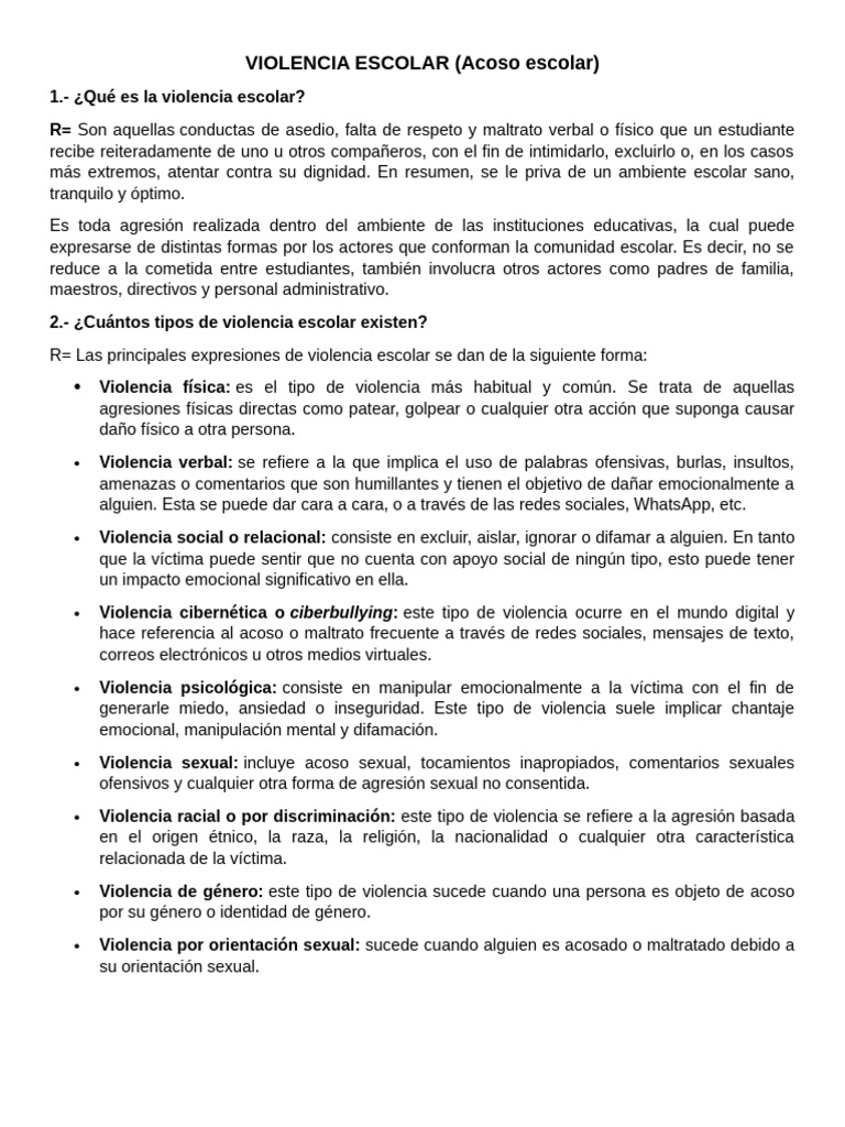 Tipos y causas de la violencia escolar | PDF | Violencia | Agresión