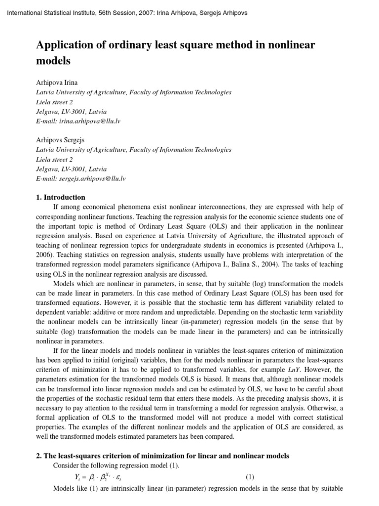 OLS in Nonlinear Economic Models | PDF | Ordinary Least Squares ...