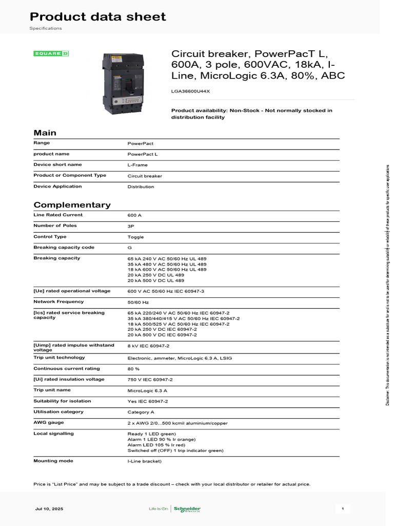 Schneider Electric PowerPacT LFrame Molded Case Circuit Breakers ...