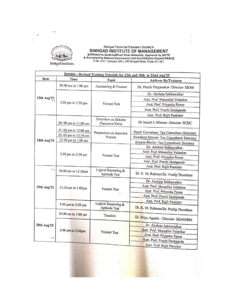 Deloitte - Updated Schedule | PDF