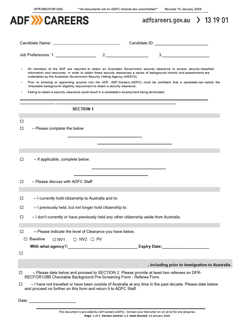DFR-RECFOR128A Checkable Background Pre-Screening Form | PDF ...