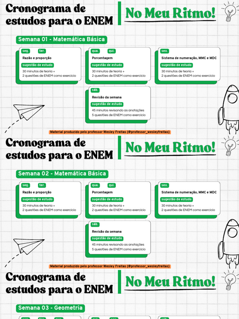 Cronograma de Estudos Para o ENEM 01 - No Meu Ritmo! | PDF | Analise ...