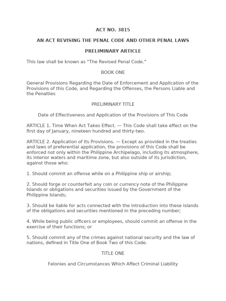 Revised Penal Code Part 1 1-15 | PDF | Crimes | Crime & Violence