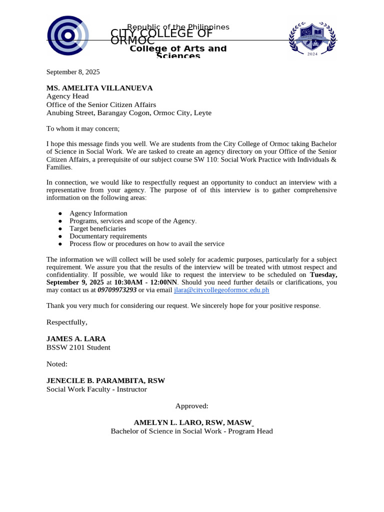 SW 109 Letter Format | PDF