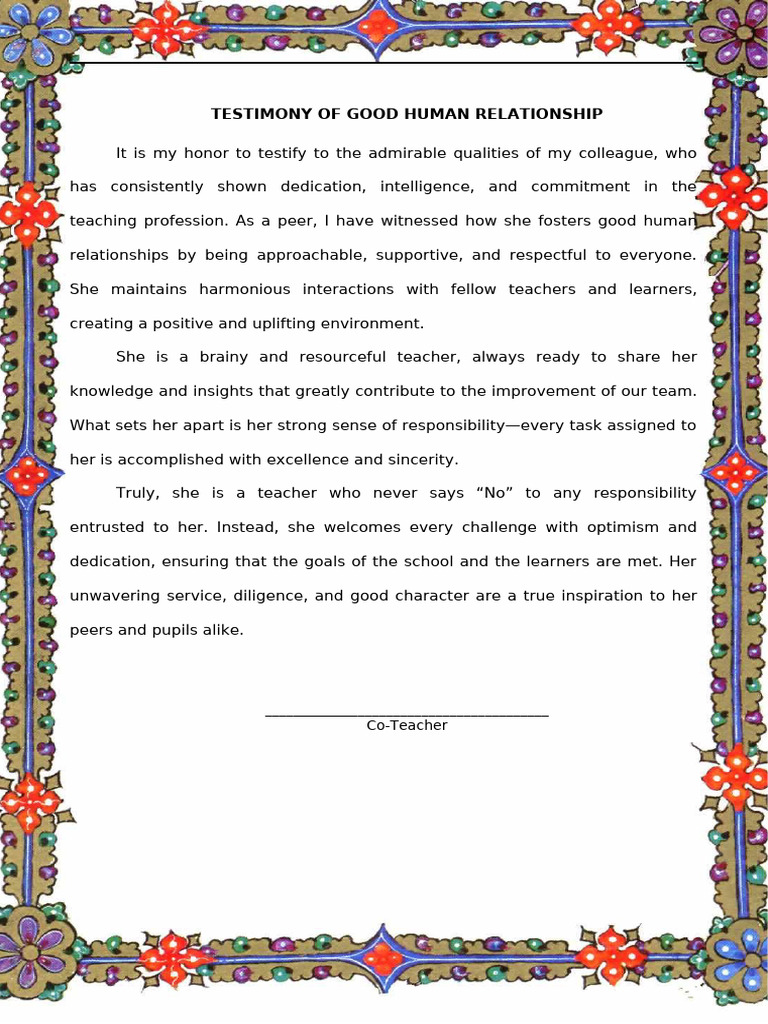 Testimony on Exceptional Teaching Relationships | PDF