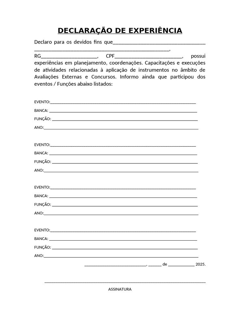 Declaração de Experiência Profissional | PDF