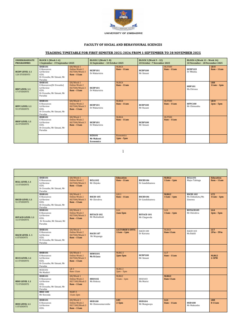 Amended _fsbs 31 August 2025 First Semester Final Timetable | PDF