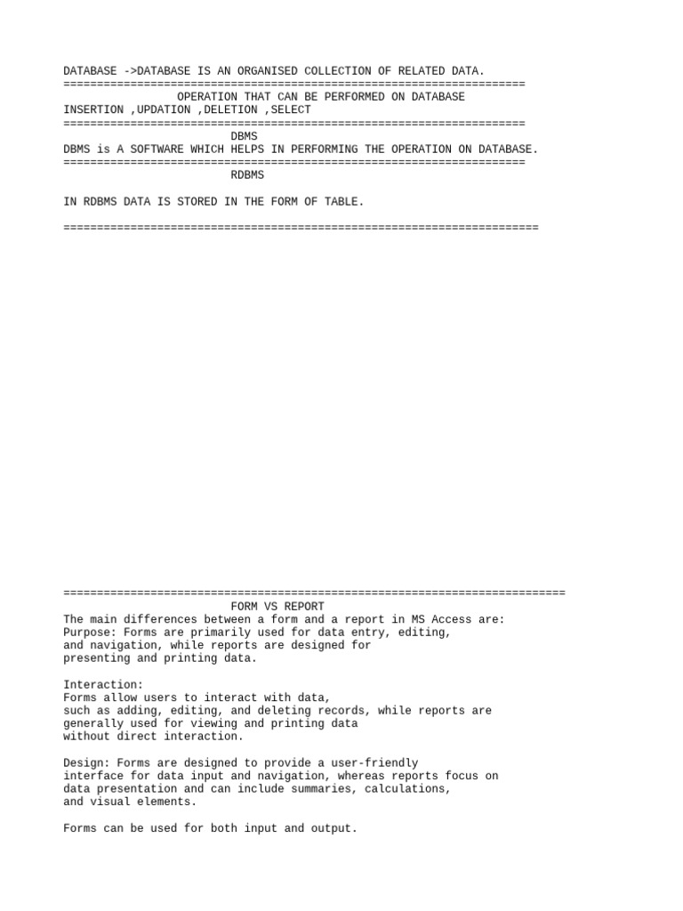 Forms vs Reports in MS Access | PDF