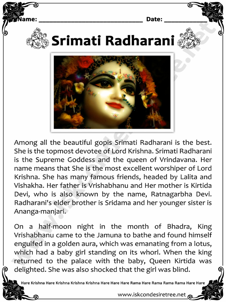 Information Sheets - Srimati Radharani - 7-9 Years, 10-14 Years ...