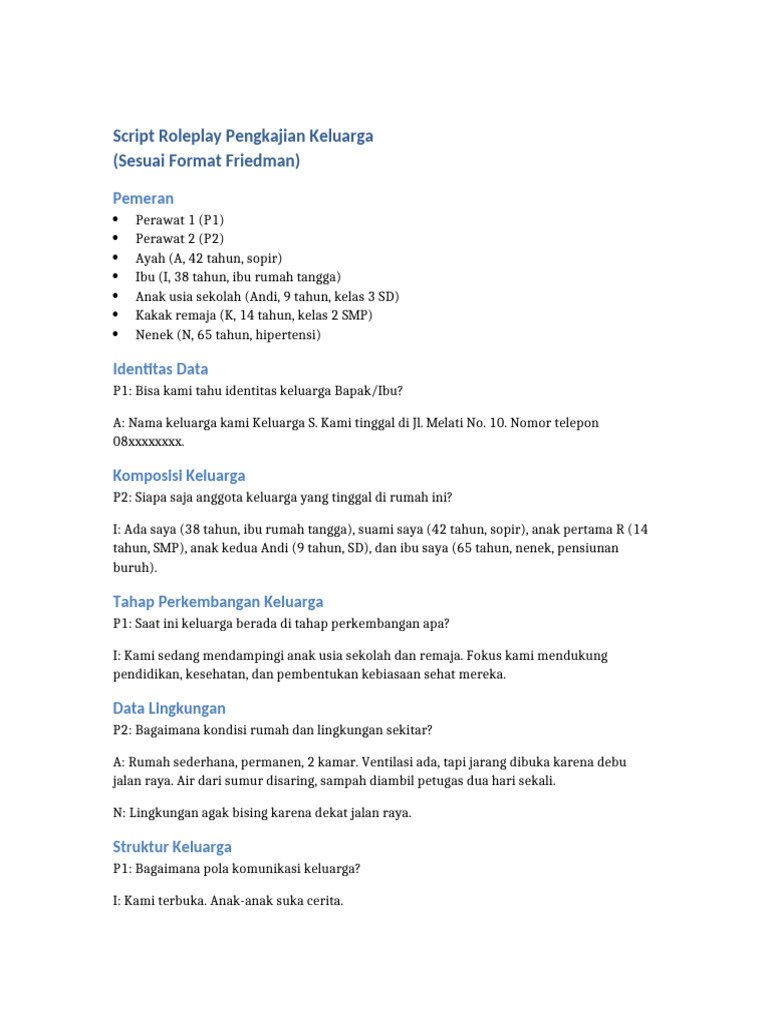 Script Roleplay Pengkajian Keluarga Format Friedman | PDF