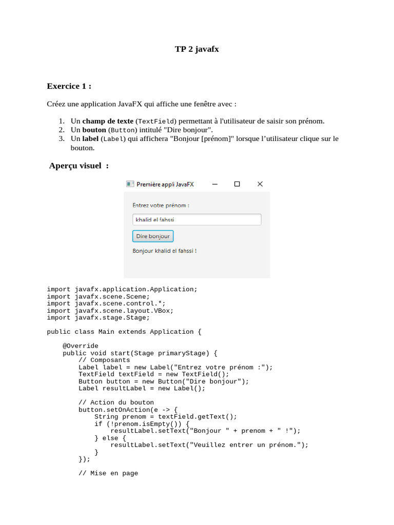 Applications JavaFX : Exemples pratiques | PDF | Informatique | Texte