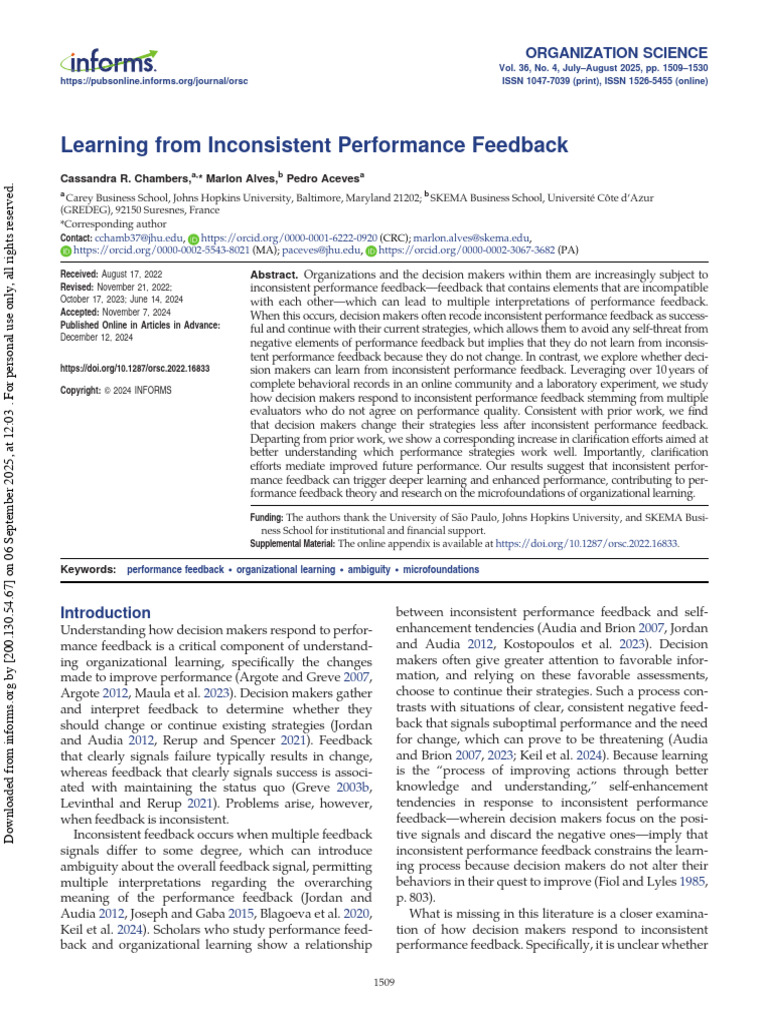 Learning From Inconsistent Performance Feedback | PDF | Decision Making ...