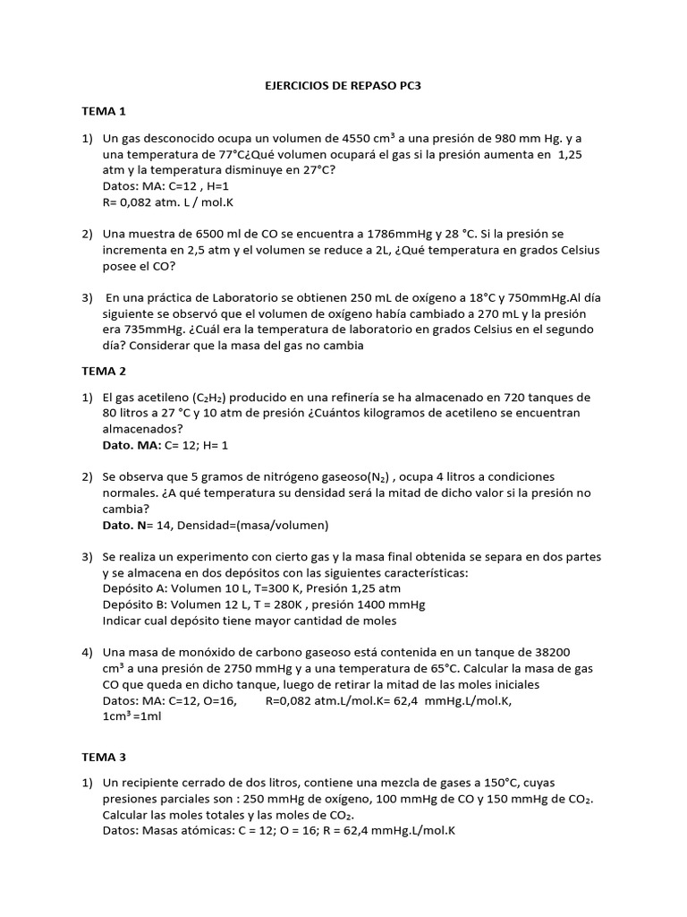 Ejercicios de Gases y Soluciones Químicas | PDF | Gases | Mole (Unidad)